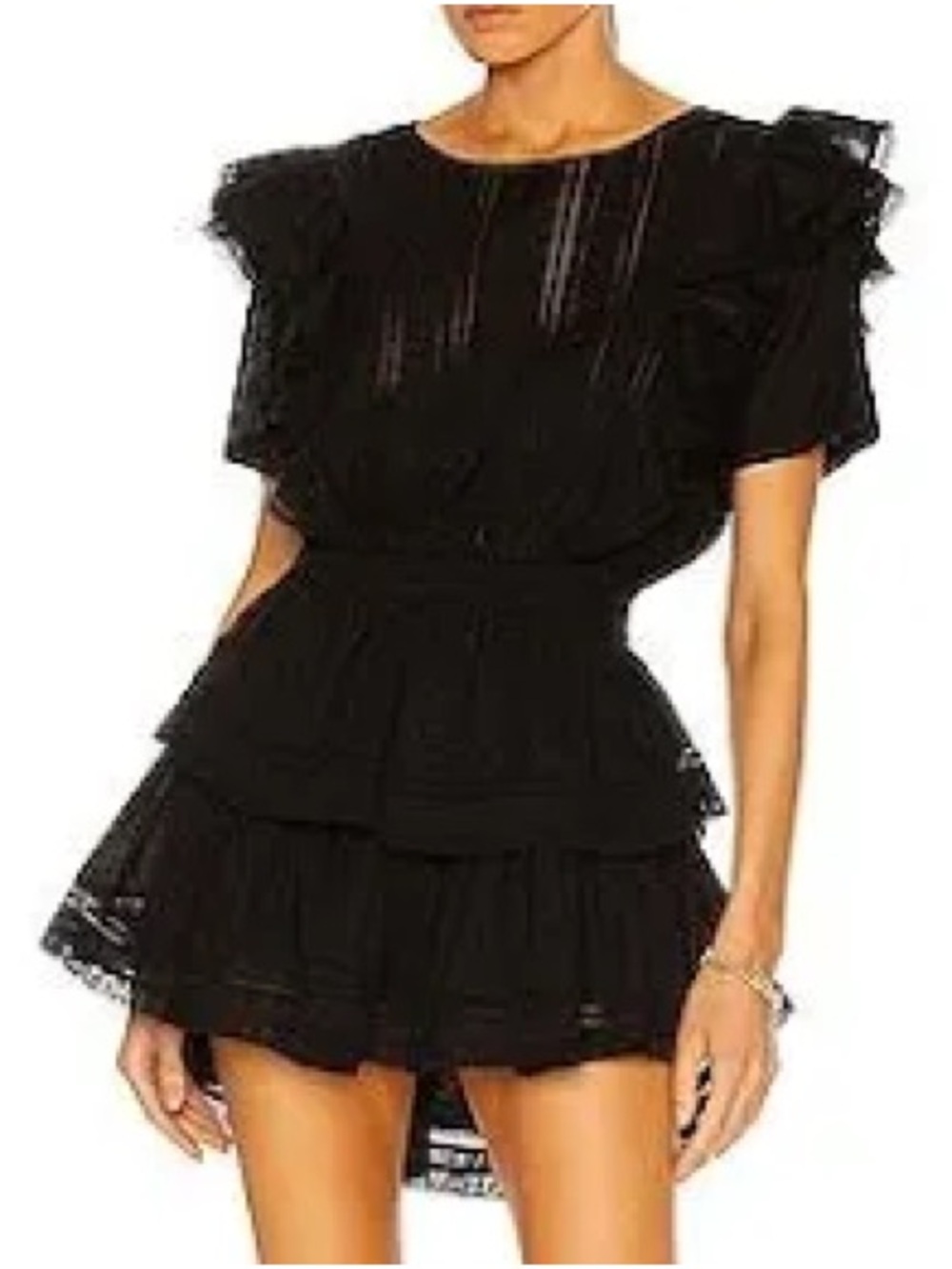 Love Shack Fancy Black Ruffle Tiered Mini Dress -